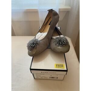 Alex Marie Womens Shoes Alizah Sparkle Pom Gray Suede Flats 8.5M Slip On Ballet